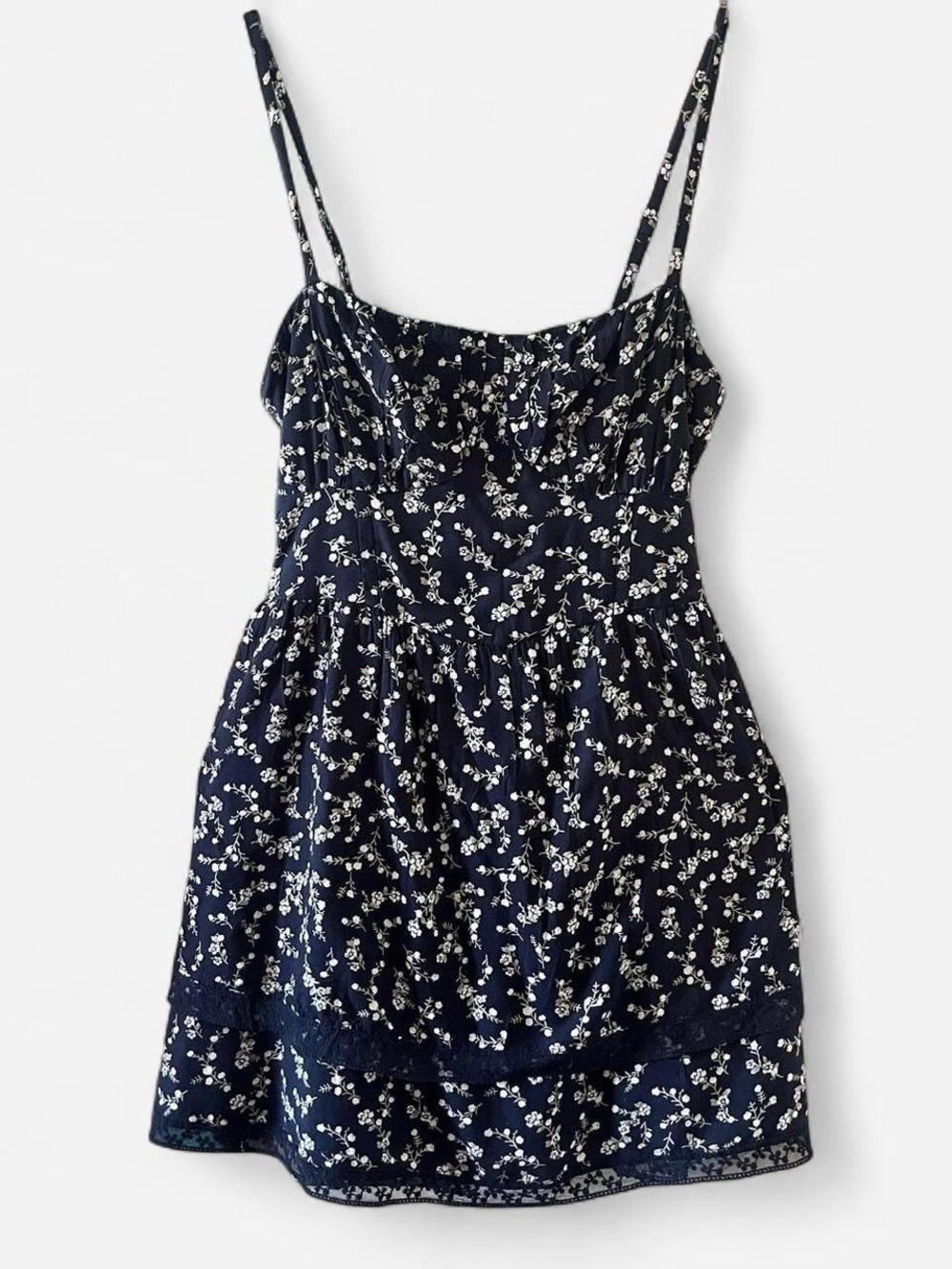 Navy Floral Spaghetti-Strap Dress